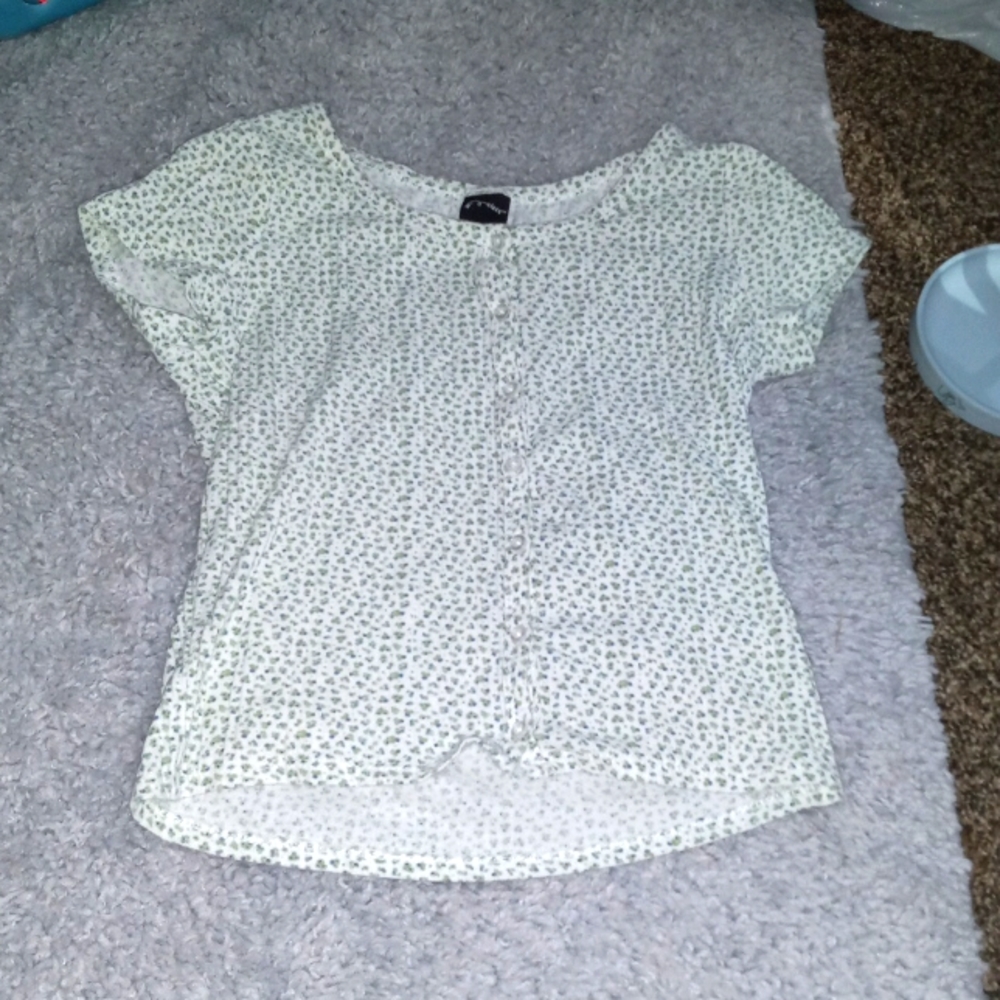 Art Class: Rib Knit Tee, L (10/12) Kids/Teen, White with Green Clovers/Flowers